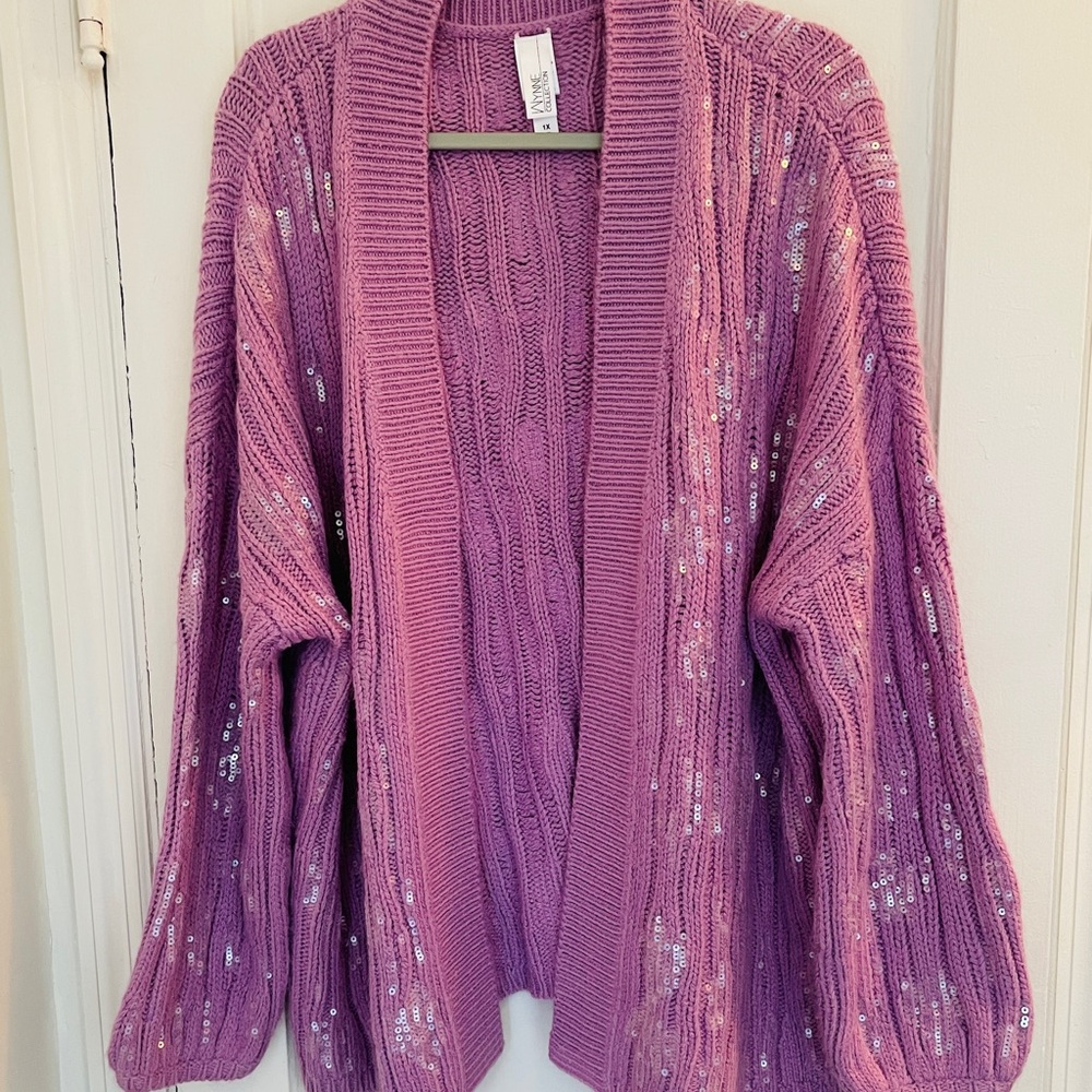 Purple sequin cardigan by Wynne Collection